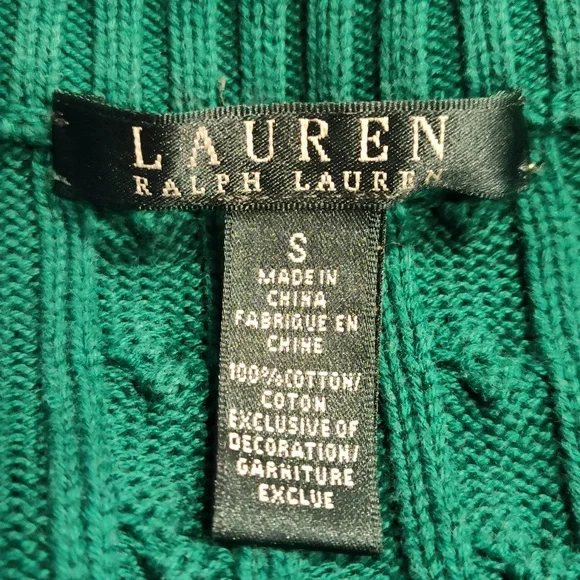Lauren Ralph Lauren Gorgeous!  Emerald Green Cable Knit Zip-Up Sweater Small - Picture 4 of 4